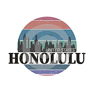 Honolulu hawaii surf typography, t-shirt graphics , vectors. city silhouette