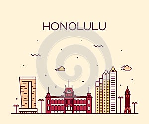 Honolulu Hawaii USA vector illustration line style