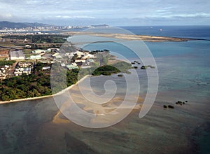 Honolulu International Airport and Coral reef Runway seen from t