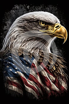 honor American bald eagle with flag. American patriotic symbols. Ai generative