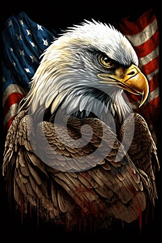 honor American bald eagle with flag. American patriotic symbols. Ai generative