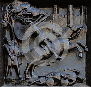 Honor Father and Mother - The Revolution of Absalom, relief on the door of the Grossmunster church in Zurich