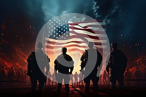 Honor, US army soldier against the American flag, generative AI