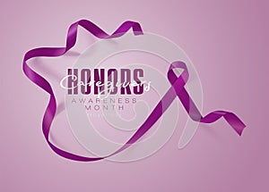 Honors Caregivers. National Family Caregivers Month. Calligraphy Poster Design. A Plum Ribbon brings awareness to Cancer