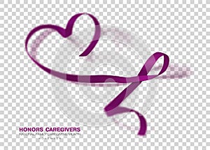 Honors Caregivers. National Family Caregivers Month. Plum Color Ribbon Isolated On Transparent Background. Vector Design