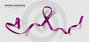 Honors Caregivers. National Family Caregivers Month. Plum Color Ribbon Isolated On Transparent Background. Vector Design