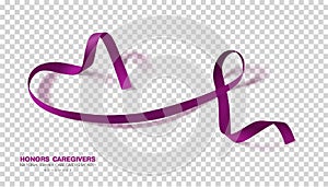 Honors Caregivers. National Family Caregivers Month. Plum Color Ribbon Isolated On Transparent Background. Vector Design