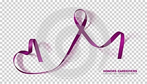 Honors Caregivers. National Family Caregivers Month. Plum Color Ribbon Isolated On Transparent Background. Vector Design