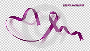 Honors Caregivers. National Family Caregivers Month. Plum Color Ribbon Isolated On Transparent Background. Vector Design