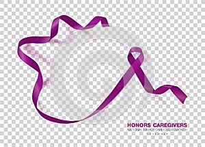 Honors Caregivers. National Family Caregivers Month. Plum Color Ribbon Isolated On Transparent Background. Vector Design