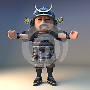 Honourable Japanese samurai warrior greets you with arms outstretched, 3d illustration photo