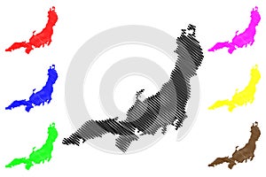 Honshu island Japan, East Asia, Japanese archipelago map vector illustration, scribble sketch Honshu map