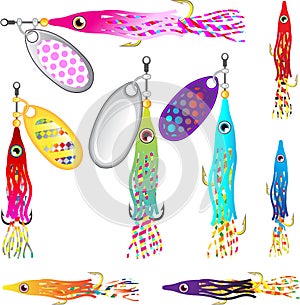 Hoochie Squid Fishing lure Spinners Vectors Trolling lure