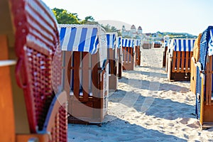 Hooded beach chairs at Binz, Ruegen, Germany photo