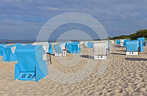 Hooded beach chairs (strandkorb) at the Baltic seacoast