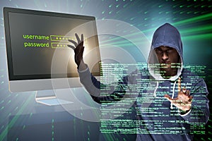 The hooded hacker in data computer security concept