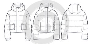 Hooded Puffer Jacket technical fashion Illustration. photo