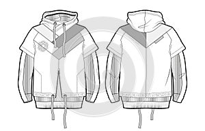 Hooded sports jacket with contrast details and elements cut of airy mesh