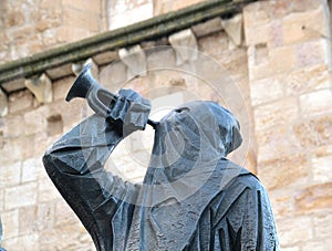 Hooded statue by the cathedral in central Zamora Spain