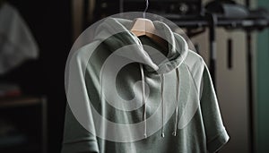 Hooded sweatshirt on coathanger in clothing store generated by AI photo
