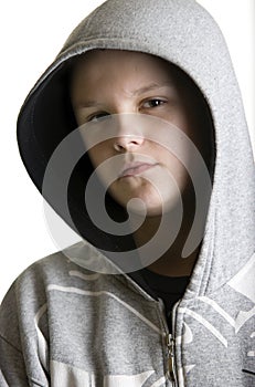 Hooded teenage boy