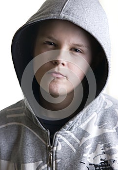 Hooded teenage boy