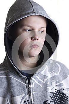 Hooded teenage boy