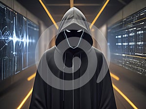 Hooded Watchman. Symbolizing Cyber Vigilance in the Digital Age