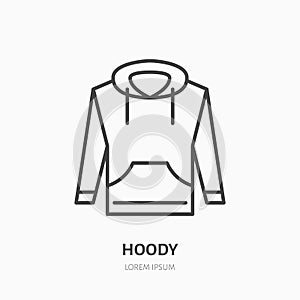 Hoodie, sweater flat line icon. Casual apparel store sign. Thin linear logo for clothing shop