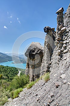 Hoodoo rocks near the lake of Serre-Poncon - Alpes - France