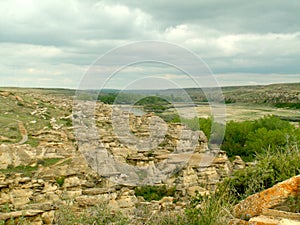 Hoodoos and the Milk River, Writing on Stone Provincial Park, Alberta Canada.