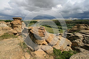 Hoodoos in Sun with Dark Sky