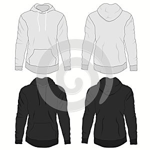 Hoody fashion, sweatshirt template. Realistic outerwear clothes mockup front and back view.