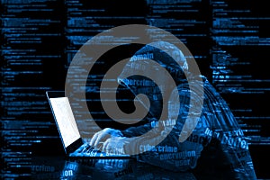 Hoody hacker cybersecurity blue computer code information security concept