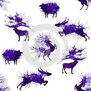 Hoofed animals. Deer, wild bull, sheep and horse. Thirdversion. Natural cliparts.