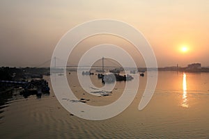 Hoogly river in Kolkata during sunset