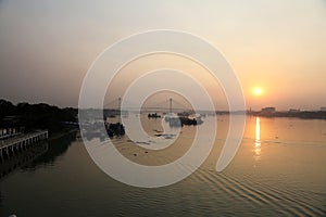 Hoogly river in Kolkata during sunset