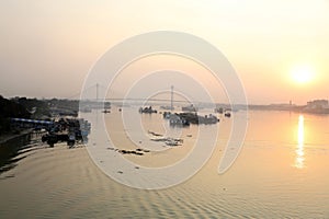 Hoogly river in Kolkata during sunset