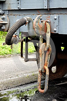 Hook and chain coupling on English railway. photo