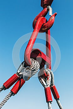 Hook of a crane lifts a load