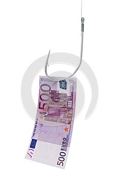 Hook fishing euro money banknote