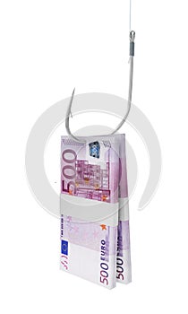 Hook fishing euro money banknote