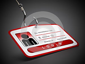 Hook on ID card with login credentials. 3D illustration