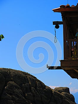 Hook and pulley on balcony