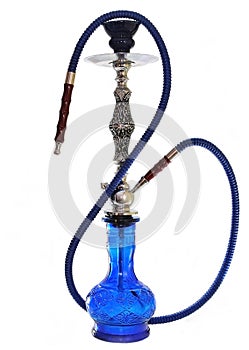 Hookah blue glass isolated on white.