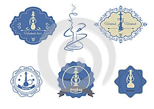 Hookah emblems set vector illustration