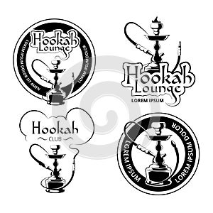 Hookah labels, logos and emblems vector set for hookah lounge or shisha bar