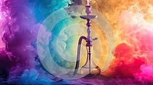 hookah in multi-colored smoke. selective focus