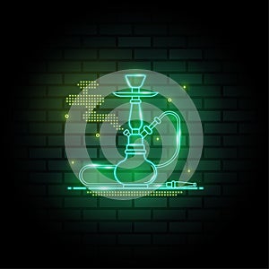 Hookah neon signs on dark brick wall background