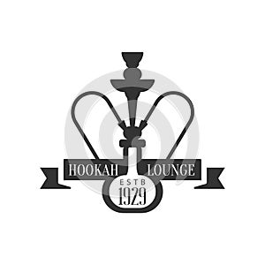 Hookah And Ribbon Premium Quality Smoking Club Monochrome Stamp For A Place To Smoke Vector Design Template